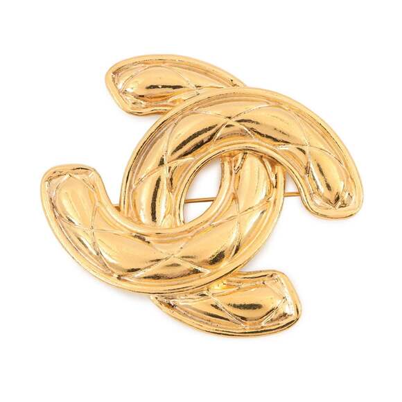 CHANEL Gold Logo Brooch